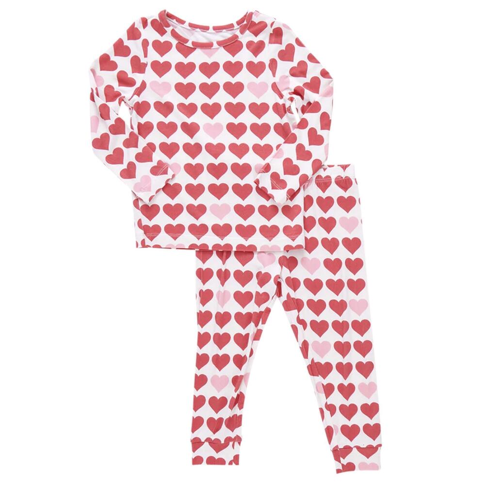 NEW PINK CHICKEN girl's bamboo pj set in tiny hearts
